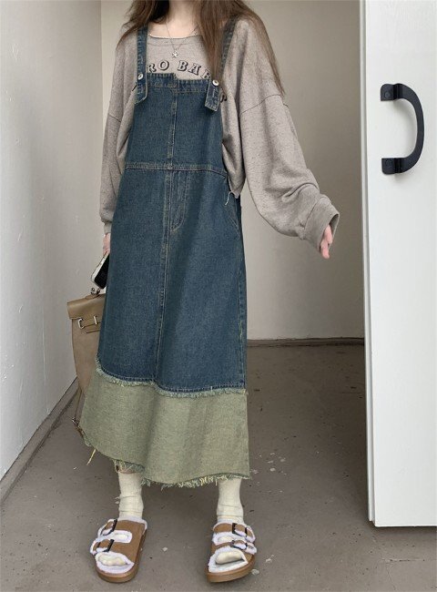 デニムワンピース ジャンパースカート サスペンダースカート L ワンカラー