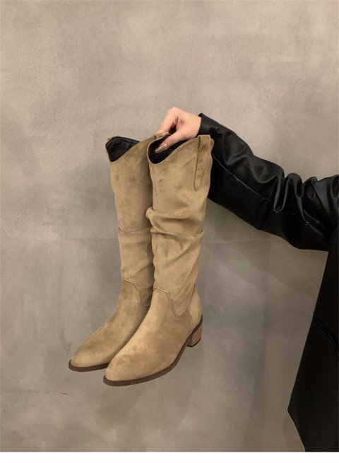  сапоги толстый каблук Western бахрома retro простой casual женская обувь [37]23.5cm черный 