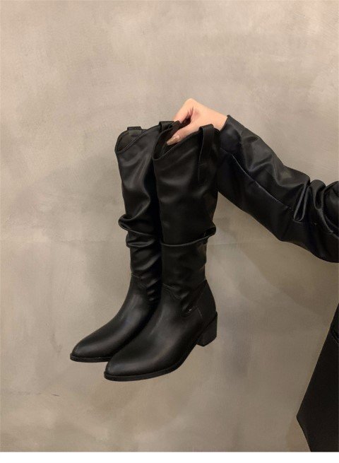  сапоги толстый каблук Western бахрома retro простой casual женская обувь [37]23.5cm черный 