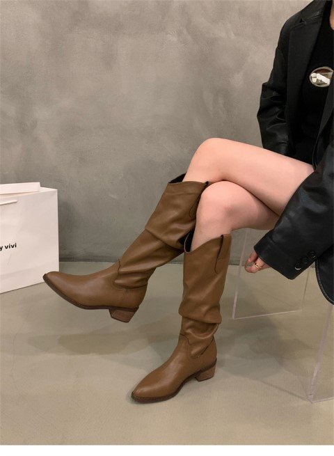  сапоги толстый каблук Western бахрома retro простой casual женская обувь [37]23.5cm черный 