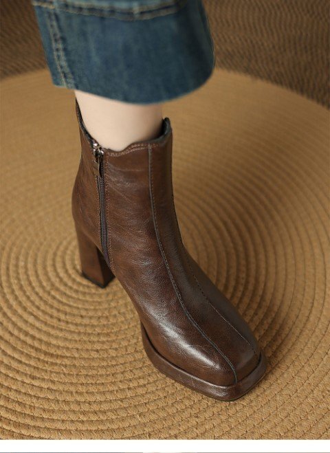  обувь со вставкой из резинки ботинки boots low каблук квадратное tu ботинки 23.0cm(36) светло-коричневый 
