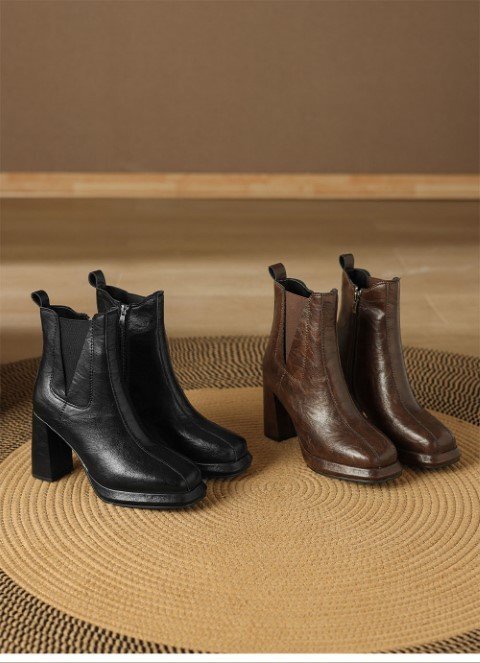  обувь со вставкой из резинки ботинки boots low каблук квадратное tu ботинки 23.0cm(36) светло-коричневый 