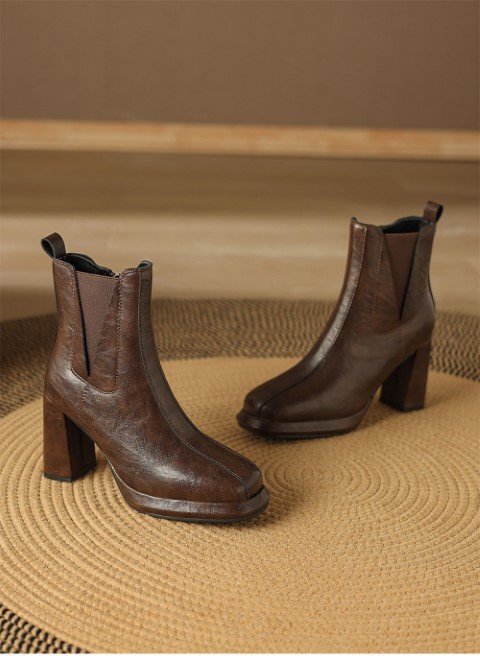  обувь со вставкой из резинки ботинки boots low каблук квадратное tu ботинки 23.0cm(36) светло-коричневый 