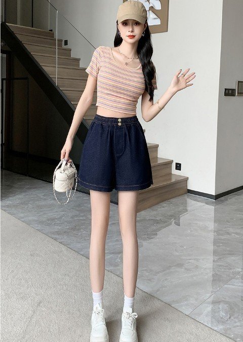 デニムパンツ ショートパンツ ミニパンツ ホットパンツ ワイド シンプル カジュアル 半ズボン レディース 2XL ブルー