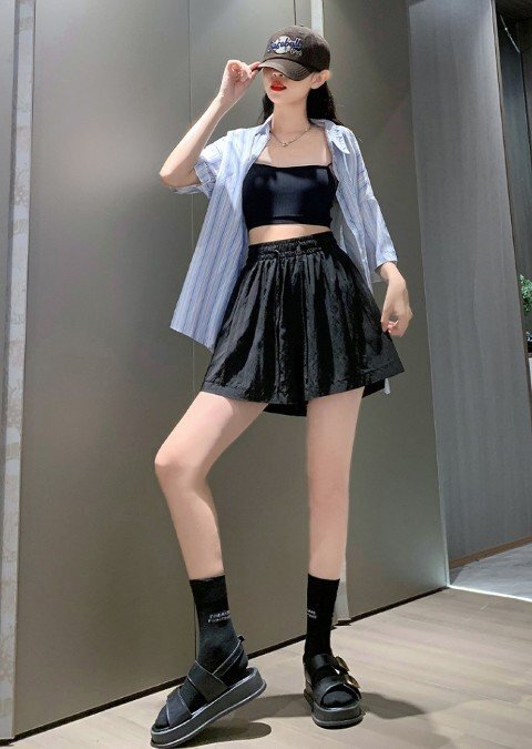 ショートパンツ ミニパンツ ハーフパンツ シンプル カジュアル レディース 5XL ブラック