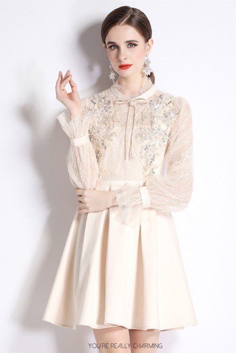  Mini One-piece короткий One-piece длинный рукав гонки красивый . платье 2 следующий ..... родители .2XL бежевый 