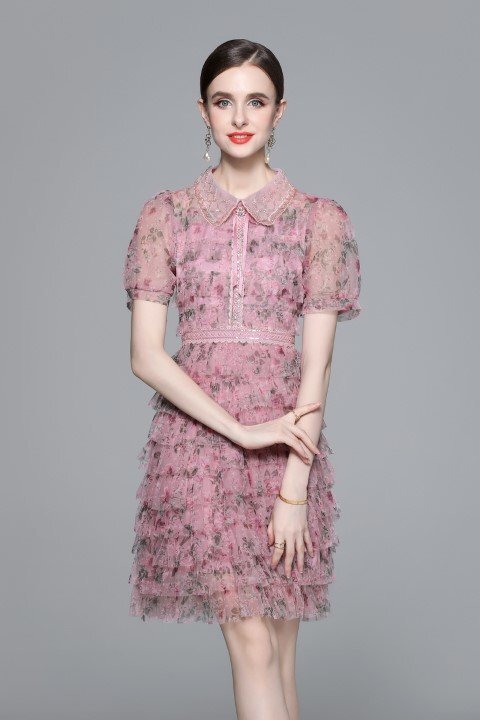  Mini One-piece короткий рукав chu-ru цветочный принт платье 2 следующий ..... родители .2XL розовый 