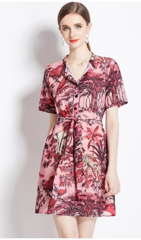  Mini One-piece короткий рукав стиль цветочный принт простой . родители . 2 следующий .... женский 2XL розовый 