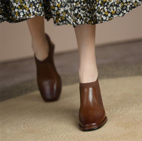 короткие сапоги простой casual толстый каблук высокий каблук женская обувь [35]22.5cm черный 