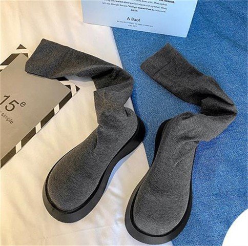  вязаный сапоги толщина низ длинный камера простой casual 40 черный 