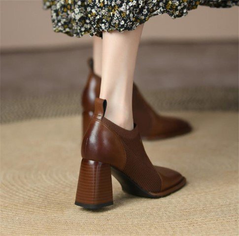  короткие сапоги простой casual толстый каблук высокий каблук женская обувь [35]22.5cm черный 
