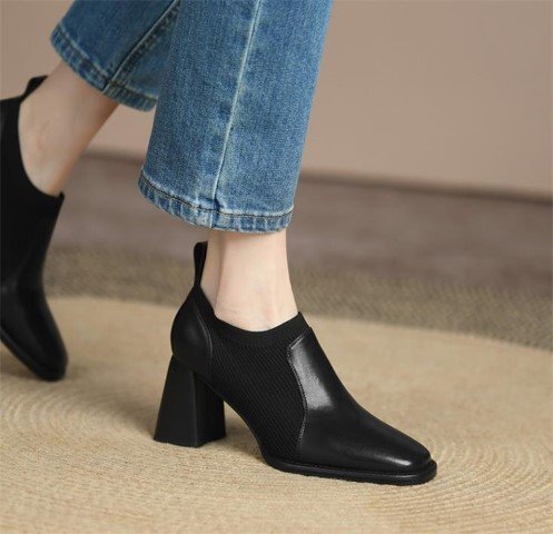  короткие сапоги простой casual толстый каблук высокий каблук женская обувь [35]22.5cm черный 