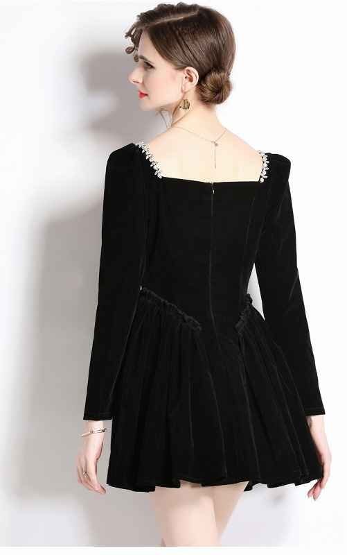  длинный рукав One-piece оборка платье minivan pi простой casual одноцветный осень-зима [ большой размер есть ] 2XL черный 