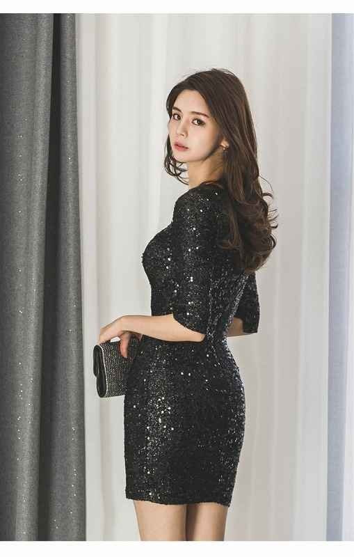 . минут рукав One-piece minivan pi задний открытый Cabaret Club платье sexy платье блестящий XL Gold 