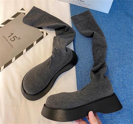  вязаный сапоги толщина низ длинный камера простой casual 36 черный 