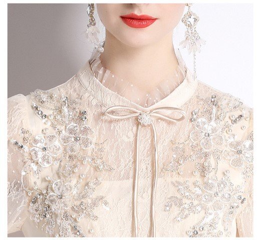  Mini One-piece короткий One-piece длинный рукав гонки красивый . платье 2 следующий ..... родители .2XL бежевый 
