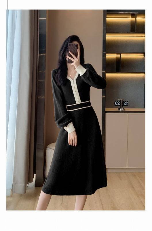  minivan pi вязаный One-piece толстый оборка длинный рукав платье симпатичный простой cut and sewn XL orange 