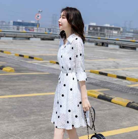 新作 シャツ ワンピース ドレス ドット ミニスカート 結(jié)婚式 デート ふんわり L ブラック