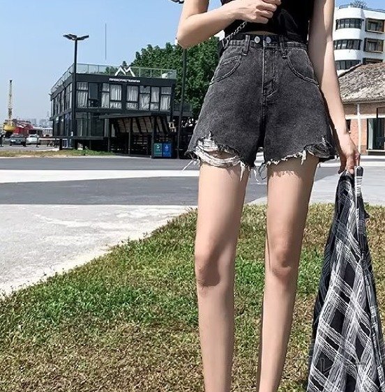 全4色 デニムショートパンツ ショーパン ジーパン ハイウエスト 切り替え 體型カバー 著痩せ デニム 【大きいサイズあり】 5XL ブラック