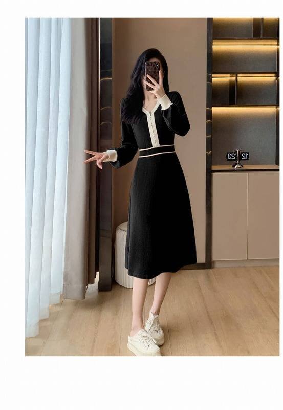  minivan pi вязаный One-piece толстый оборка длинный рукав платье симпатичный простой cut and sewn XL orange 