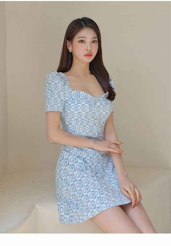 半袖ワンピース フリル ミニワンピ ドレス きれいめ sweet系 L ブルー