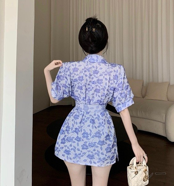 全2色 半袖ワンピース 羽織 ジャケット ミニワンピ ダブルブレスト sweet系 L ブルー