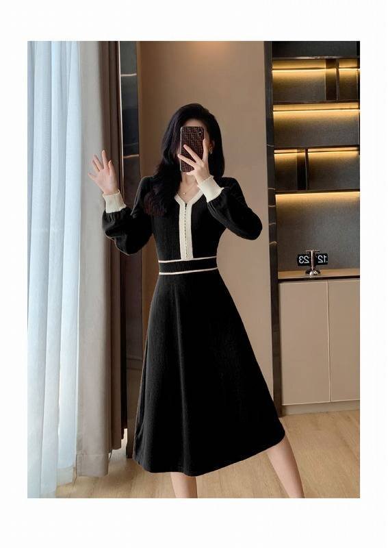  minivan pi вязаный One-piece толстый оборка длинный рукав платье симпатичный простой cut and sewn XL orange 