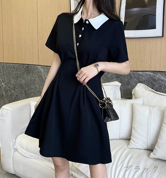 ミニワンピース フリルワンピ 半袖 カジュアル かわいい お出かけ シンプル L ブラック
