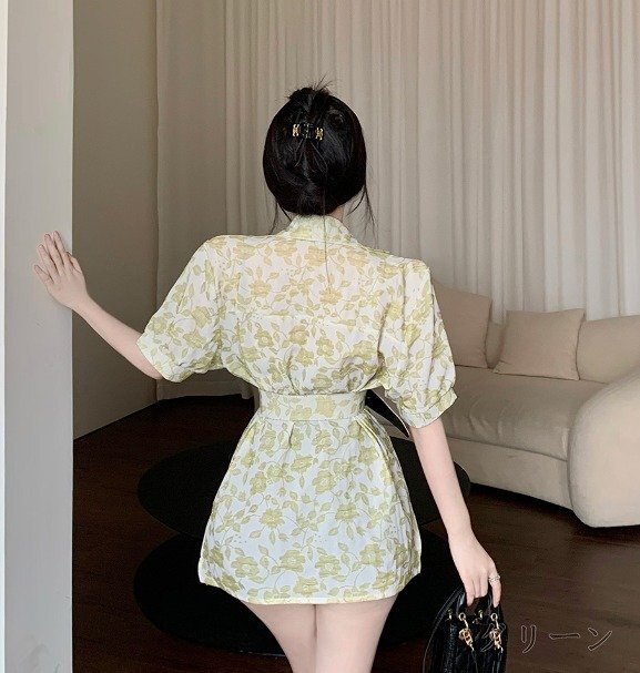 全2色 半袖ワンピース 羽織 ジャケット ミニワンピ ダブルブレスト sweet系 L ブルー