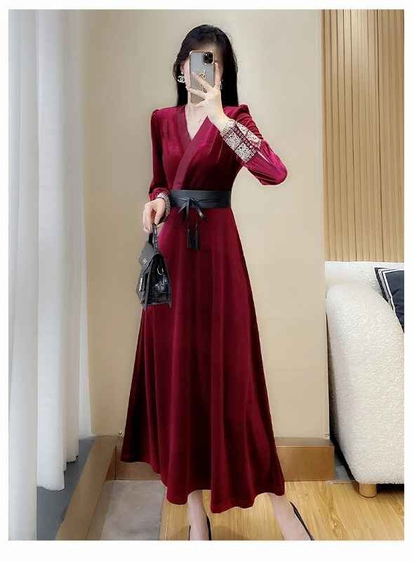  длинный рукав One-piece оборка платье одноцветный простой красивый . casual осень-зима XL черный 