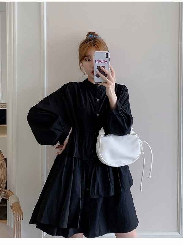  длинный рукав One-piece оборка minivan pi casual симпатичный [ большой размер есть ] 3XL черный 