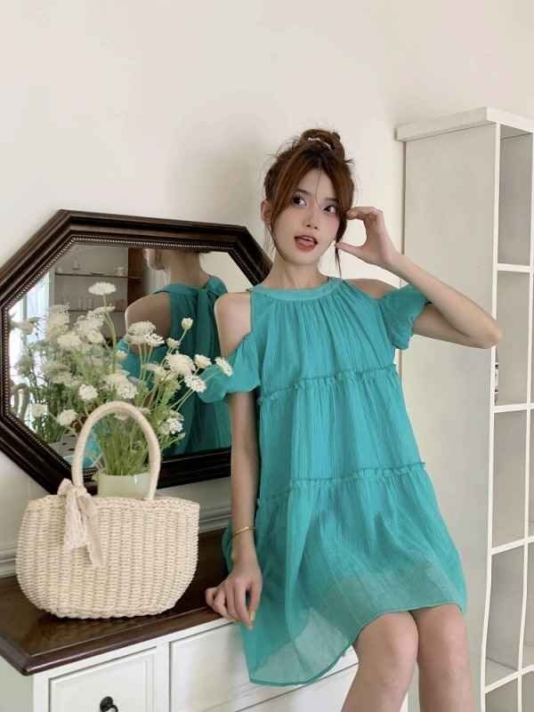  все 3 цвет Mini One-piece off плечо оборка симпатичный платье 2 следующий ....XL зеленый 