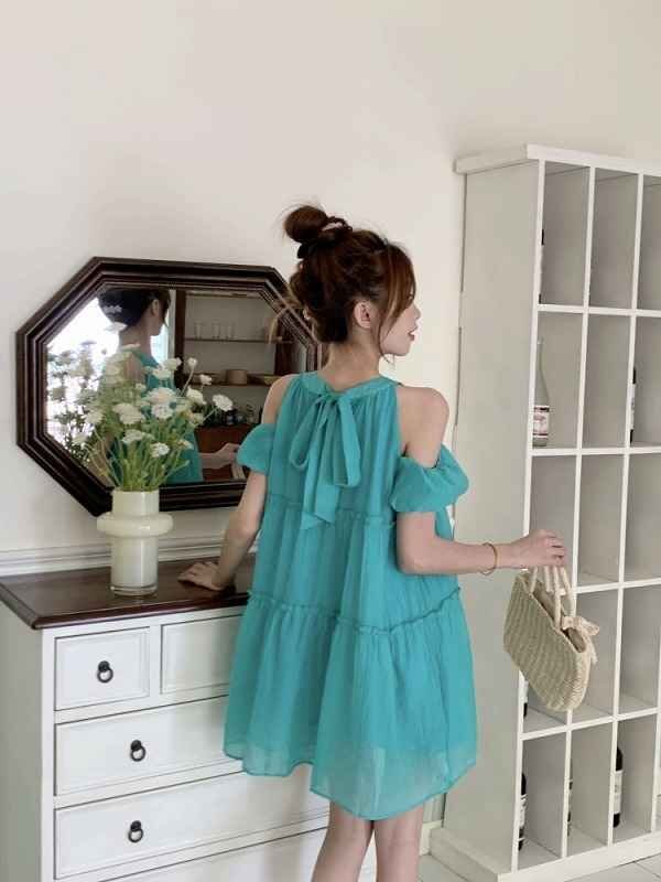  все 3 цвет Mini One-piece off плечо оборка симпатичный платье 2 следующий ....XL зеленый 