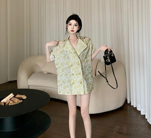 全2色 半袖ワンピース 羽織 ジャケット ミニワンピ ダブルブレスト sweet系 L ブルー