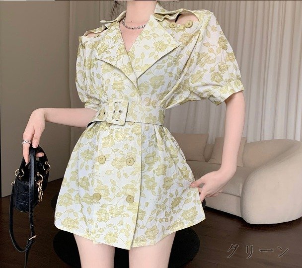 全2色 半袖ワンピース 羽織 ジャケット ミニワンピ ダブルブレスト sweet系 L ブルー