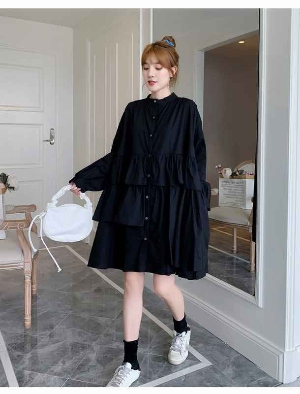  длинный рукав One-piece оборка minivan pi casual симпатичный [ большой размер есть ] 3XL черный 
