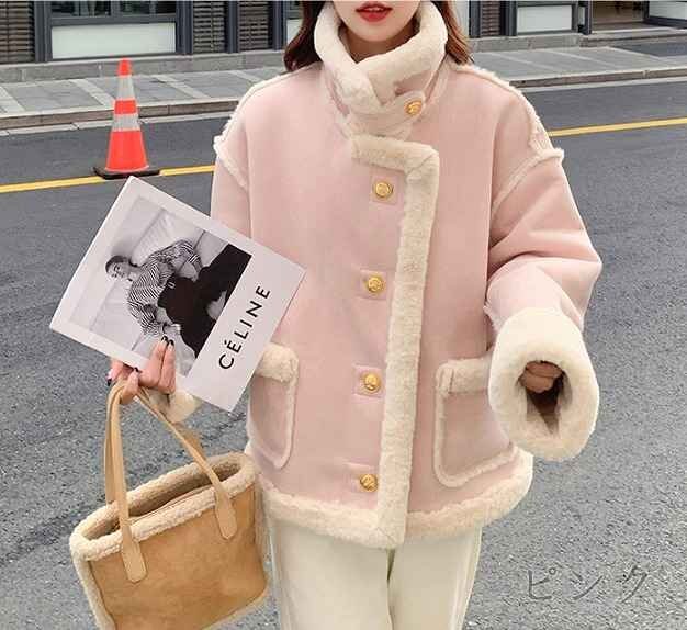 ショートコート 長袖ジャケット アウター カジュアル もこもこ かわいい 秋冬 L オリーブ