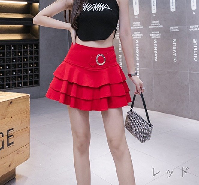 ミニスカート ショートスカート ボトムス フリル シンプル カジュアル かわいい レディース M キャメル