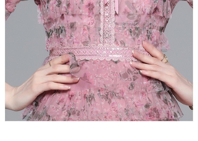  Mini One-piece короткий рукав chu-ru цветочный принт платье 2 следующий ..... родители .2XL розовый 