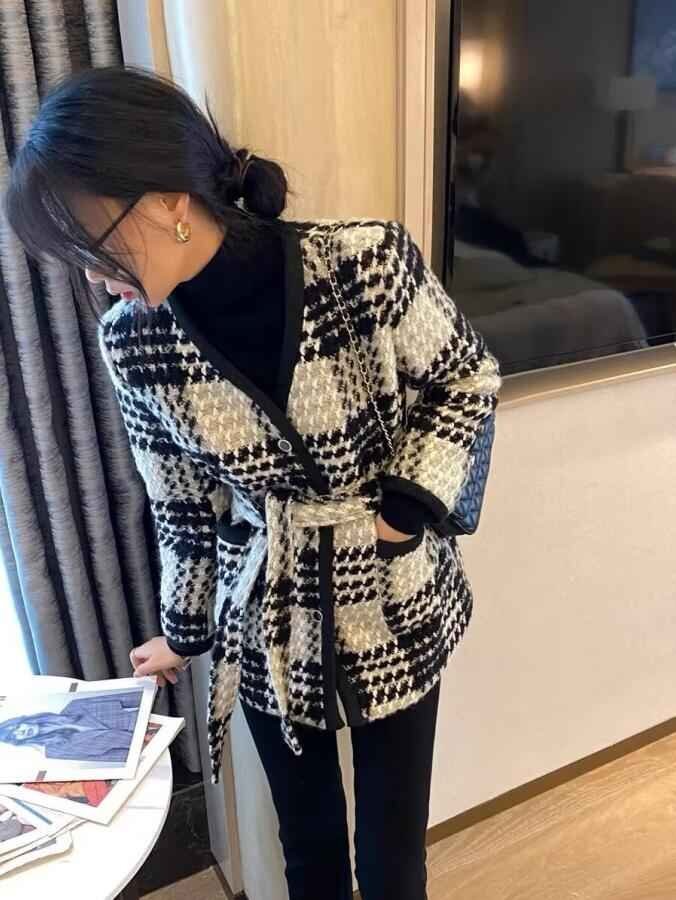 ピーコート 長(zhǎng)袖ジャケット チェック柄 格子柄 ギンガムチェック アウター 秋冬 L ブラック
