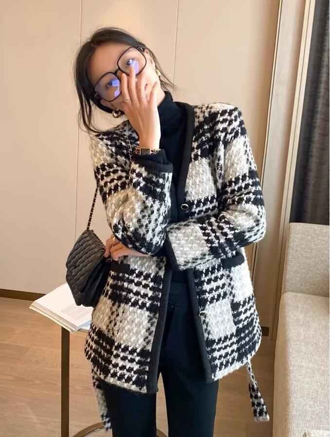 ピーコート 長(zhǎng)袖ジャケット チェック柄 格子柄 ギンガムチェック アウター 秋冬 L ブラック