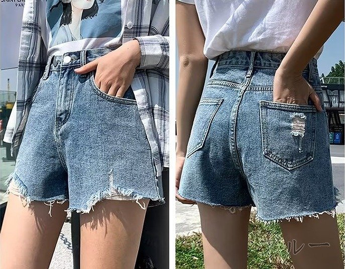 全4色 デニムショートパンツ ショーパン ジーパン ハイウエスト 切り替え 體型カバー 著痩せ デニム 【大きいサイズあり】 5XL ブラック