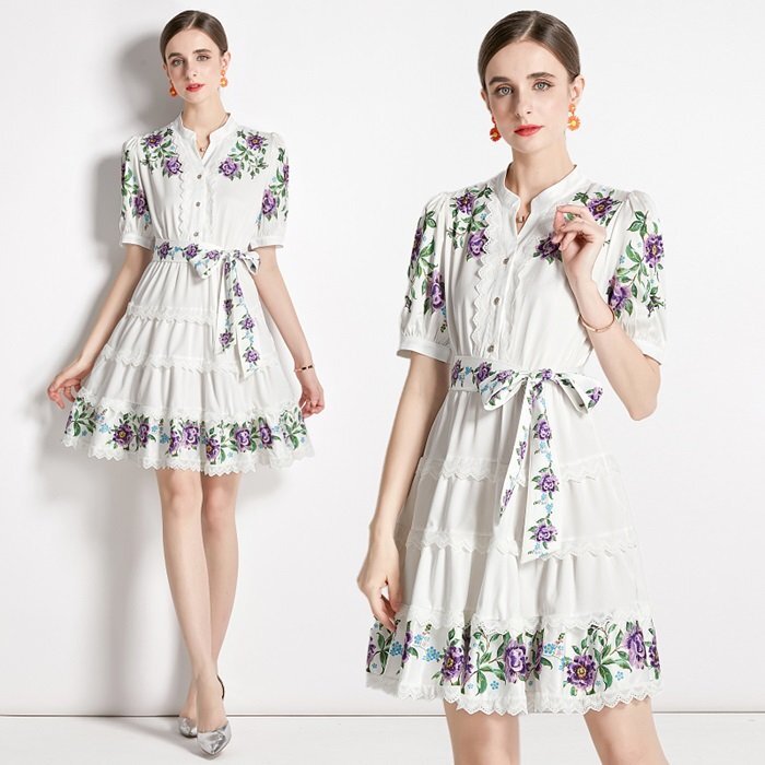  Mini One-piece короткий рукав цветочный принт красивый . casual 2 следующий ..... родители . женский 2XL "теплый" белый 