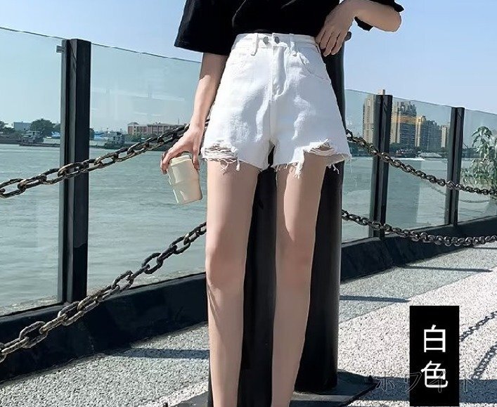 全4色 デニムショートパンツ ショーパン ジーパン ハイウエスト 切り替え 體型カバー 著痩せ デニム 【大きいサイズあり】 5XL ブラック