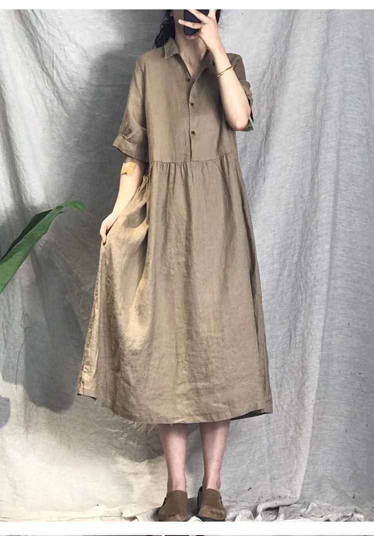 レディース リネン シャツ ワンピース 半袖 ベーシック ナチュラル ロング マキシー 綿麻 XL ホワイト