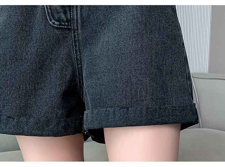 デニムショートパンツ ショーパン ジーパン ハイウエスト 切り替え スリム 著痩せ デニム シンプル XL ブラック