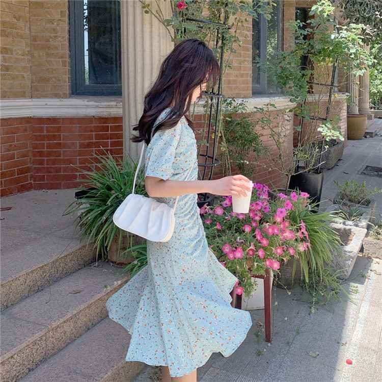 フリル 膝上丈 フローラル ワンピース L ワンカラー