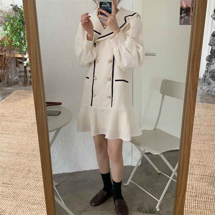 ウェーブエッジ ミニスカート ダブルボタン フィッシュテールスカート フリー ベージュ