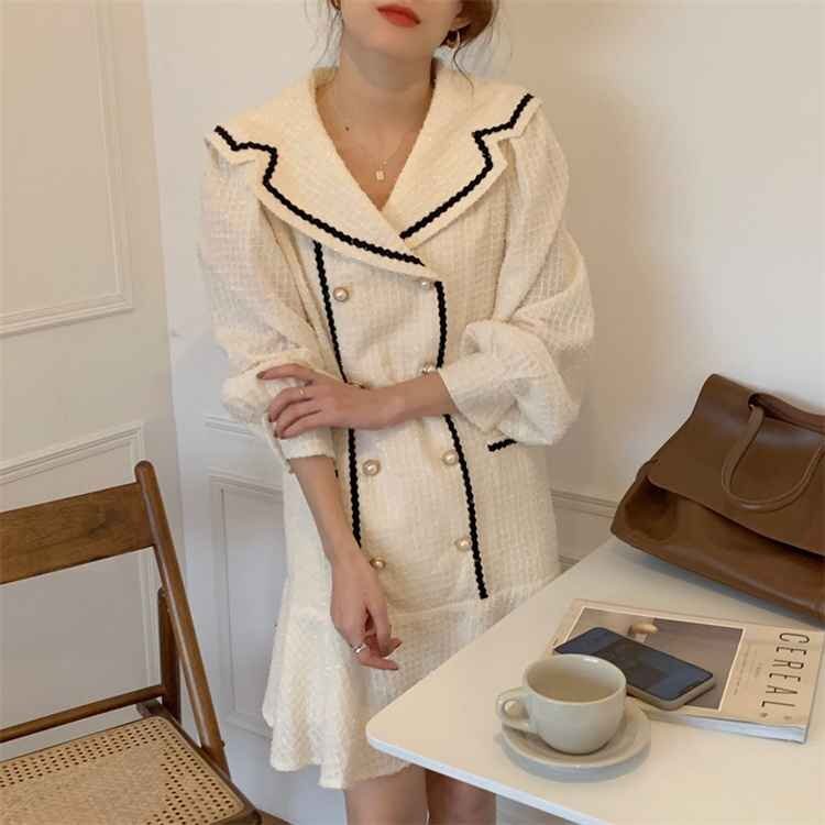 ウェーブエッジ ミニスカート ダブルボタン フィッシュテールスカート フリー ベージュ