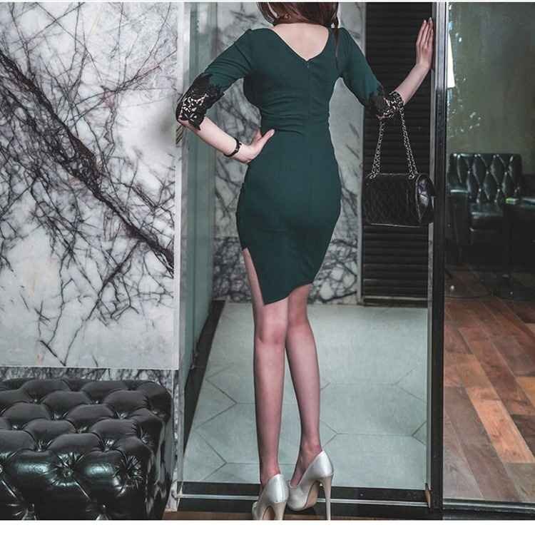  minivan pi тугой One-piece V шея sexy Cabaret Club платье одноцветный простой XL черный 